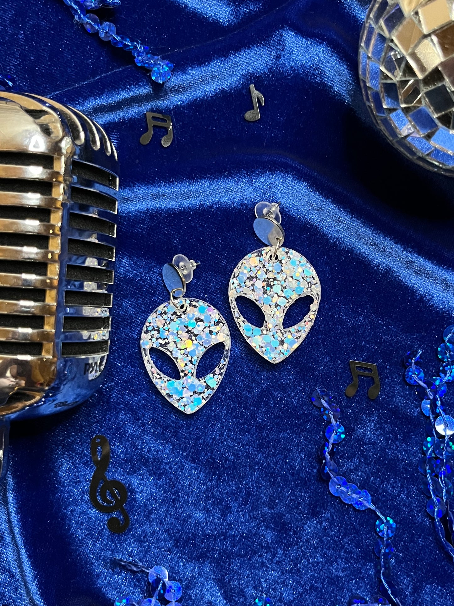 Alien Glitter Resin Earrings