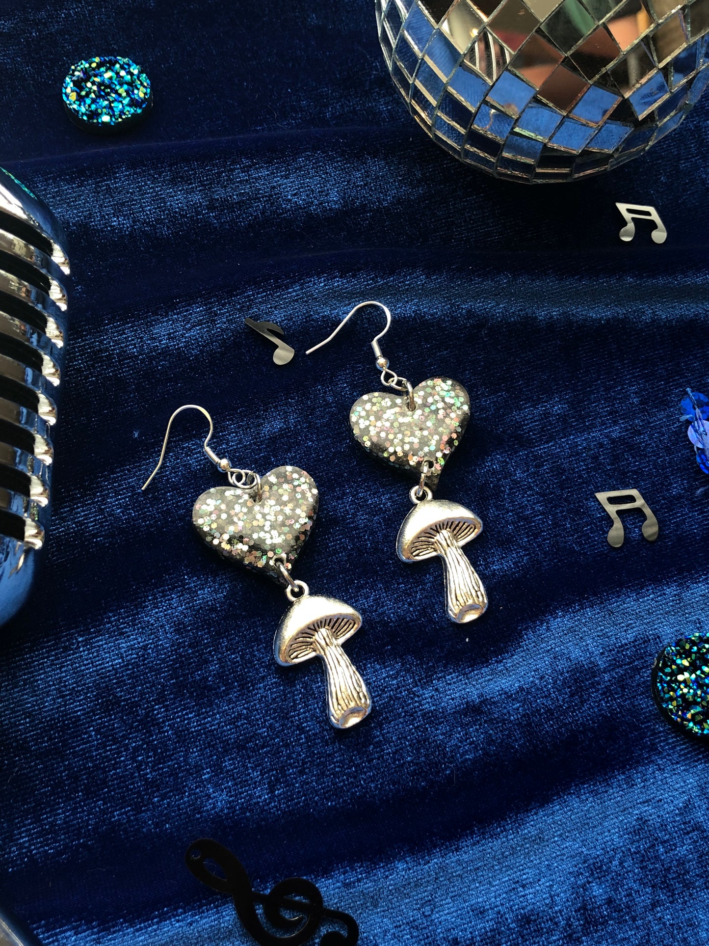 Heart and Mushroom Dangle Earrings