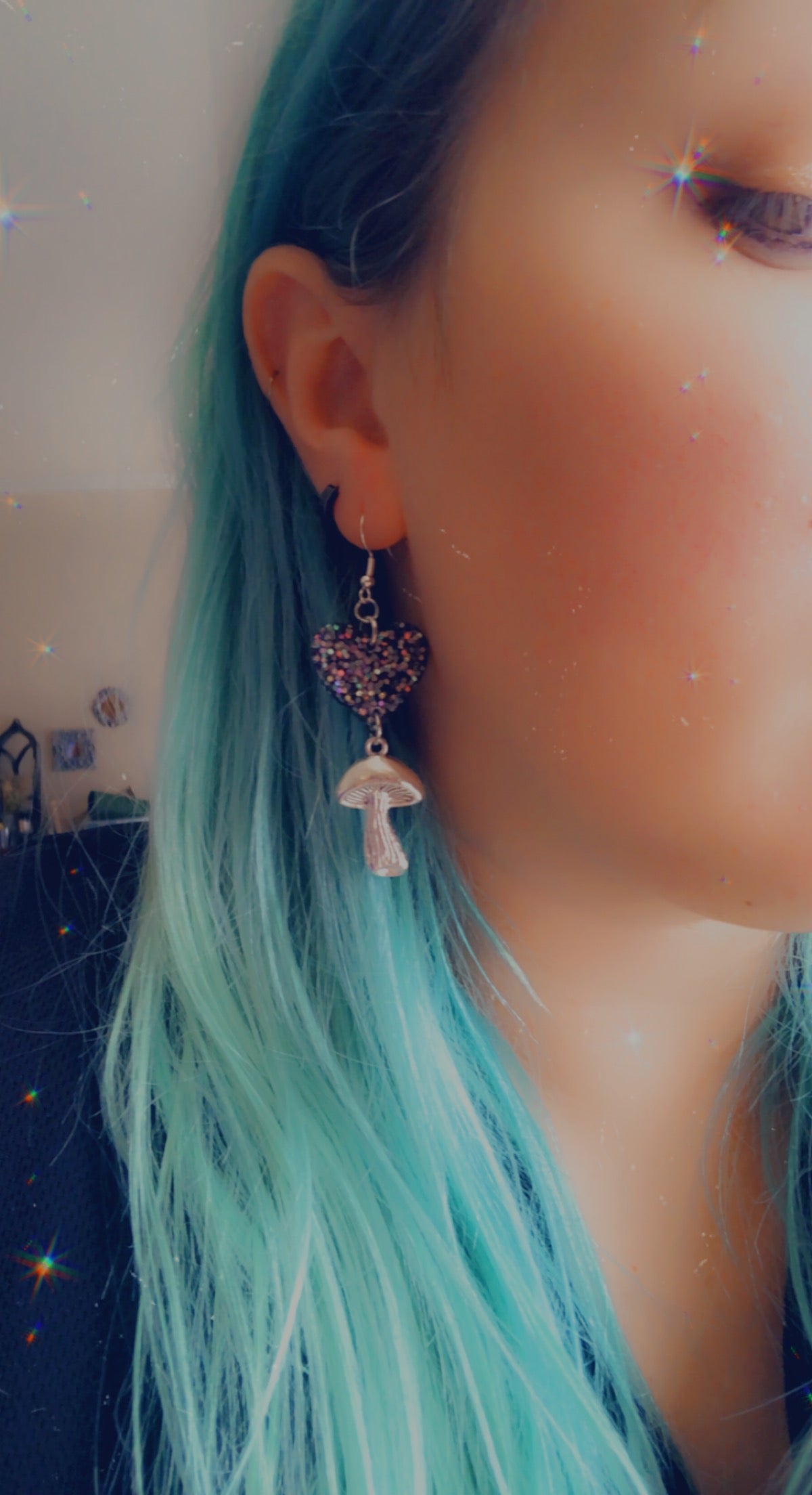 Heart and Mushroom Dangle Earrings