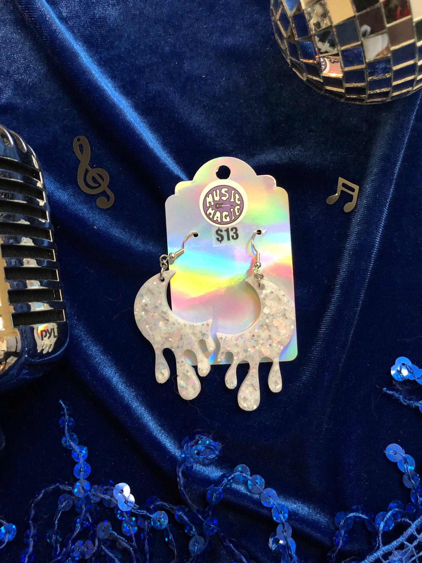 Drippy Glitter Moon Earrings