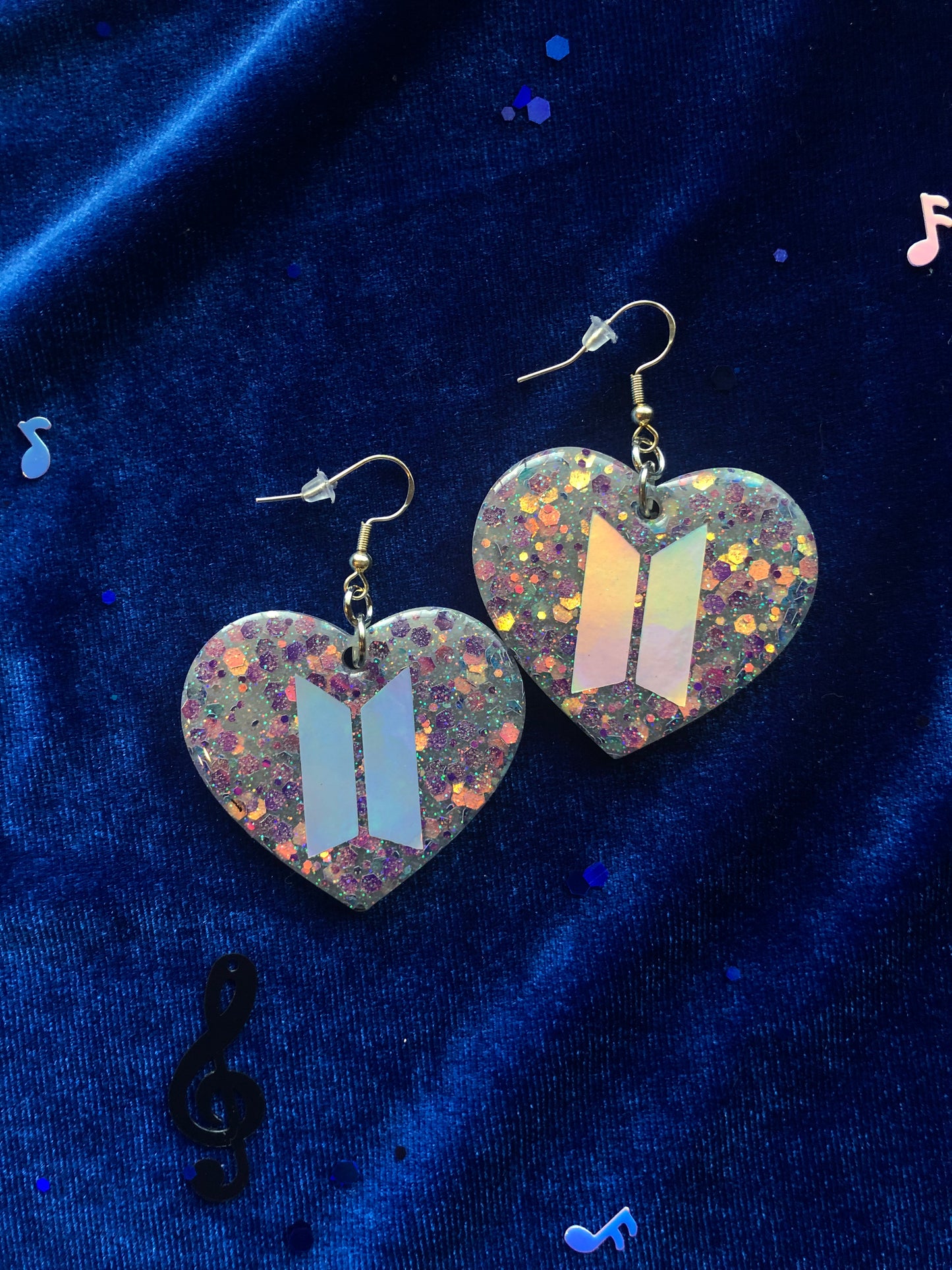 BTS Logo Glitter Heart Earrings