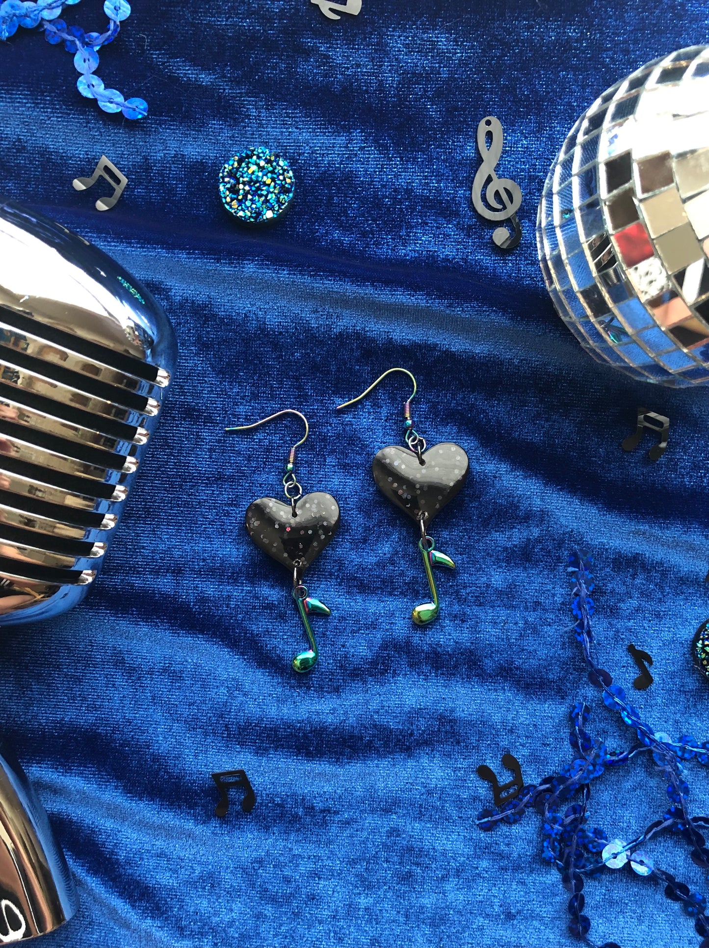 Heart and Music Note Dangle Earrings