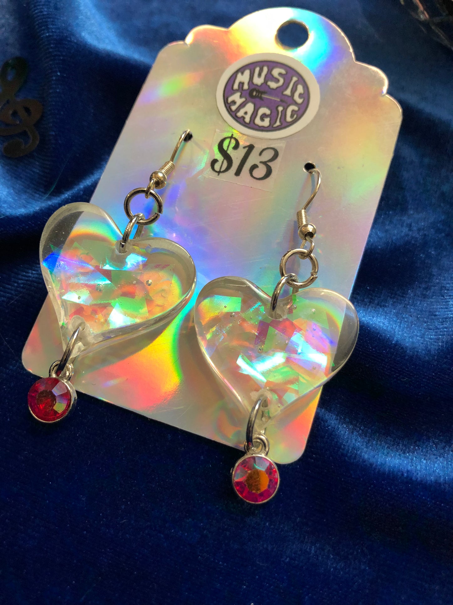 Iridescent Heart and Gem Earrings
