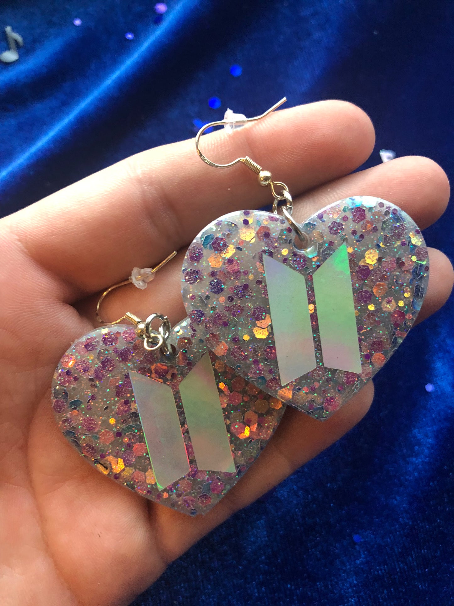 BTS Logo Glitter Heart Earrings