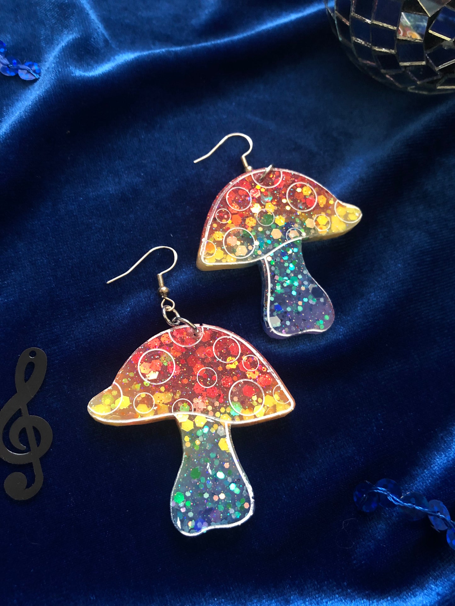 Mushroom Glitter Earrings Large