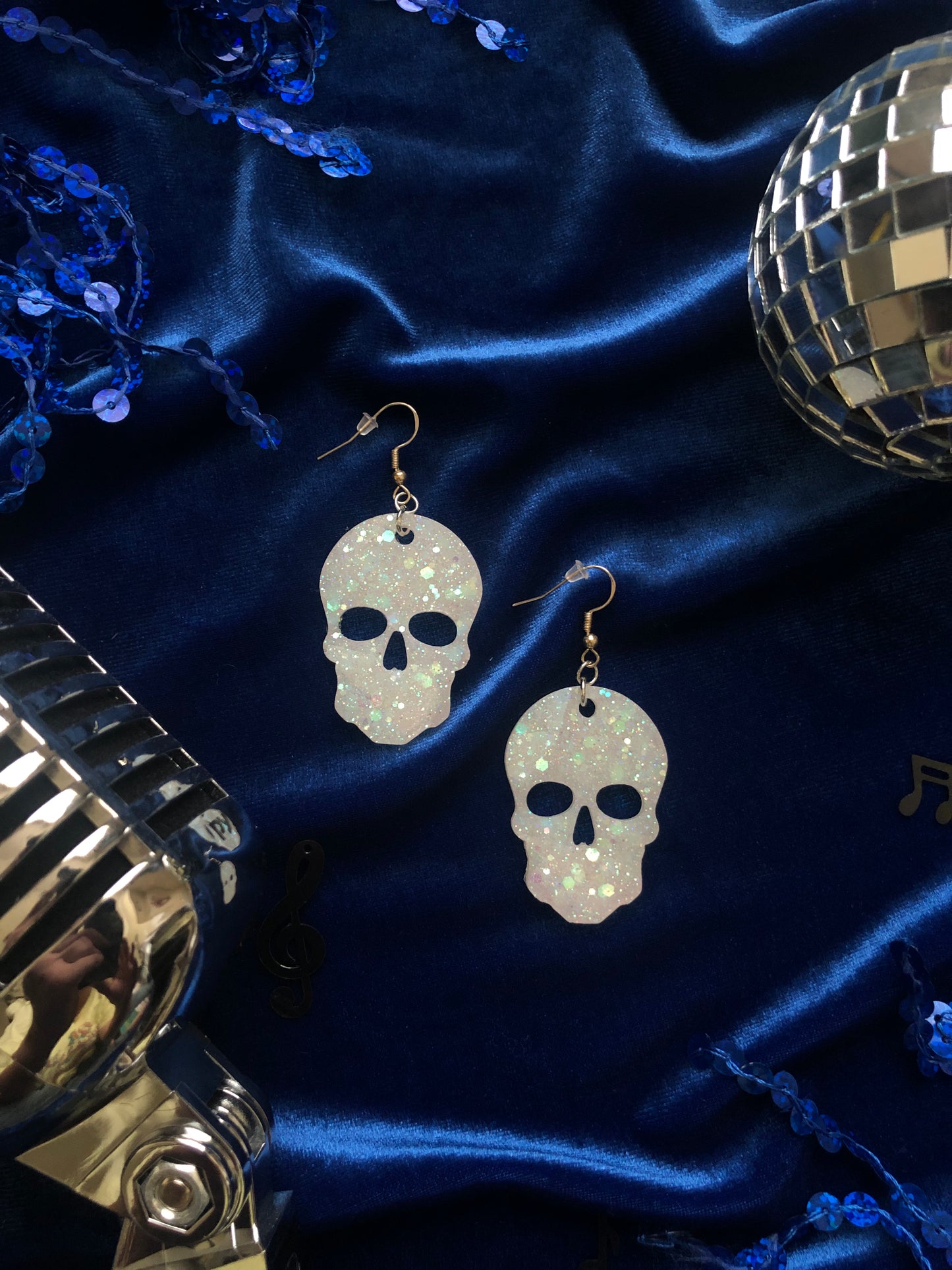 Holographic Skull Glitter Earrings