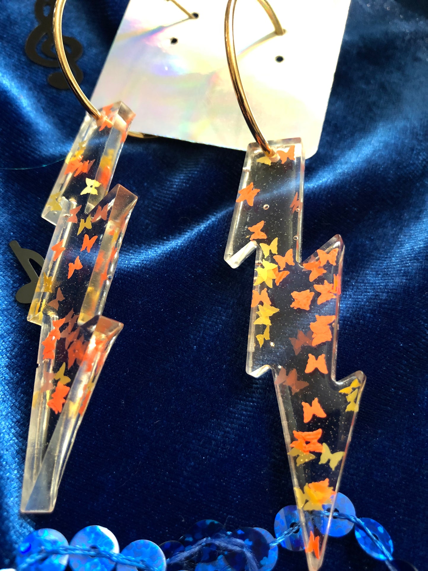Orange Butterfly Lightning Bolt Hoop Earrings
