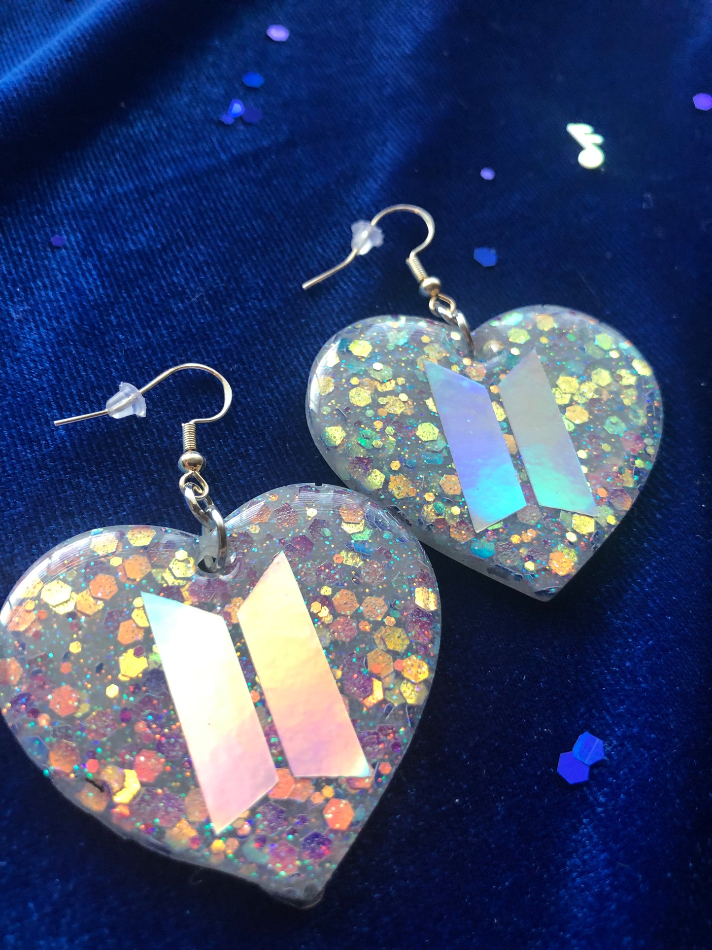 BTS Logo Glitter Heart Earrings