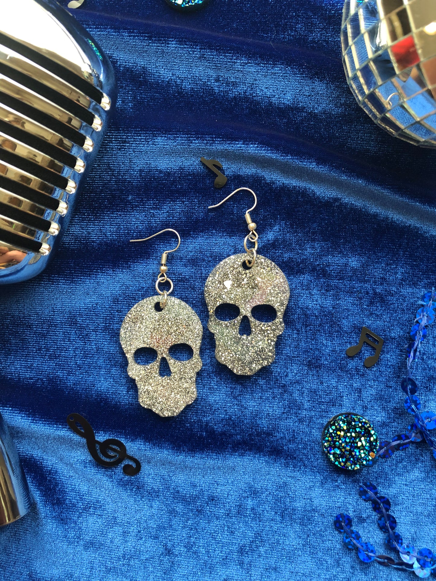 Holographic Skull Glitter Earrings