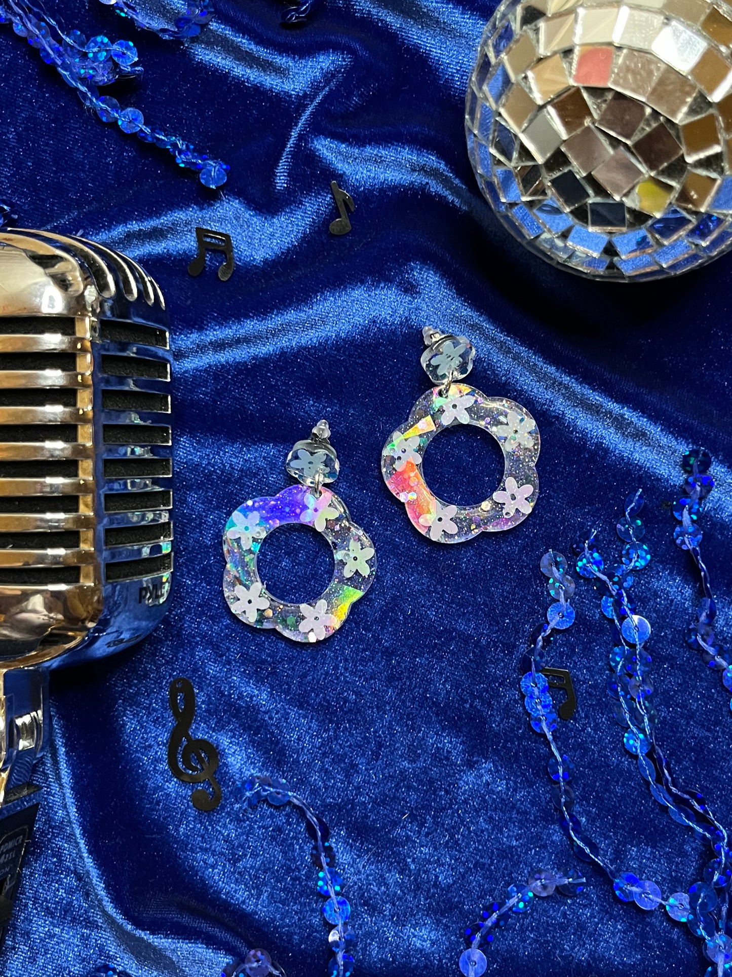 Retro Flower Stud Holographic Earring