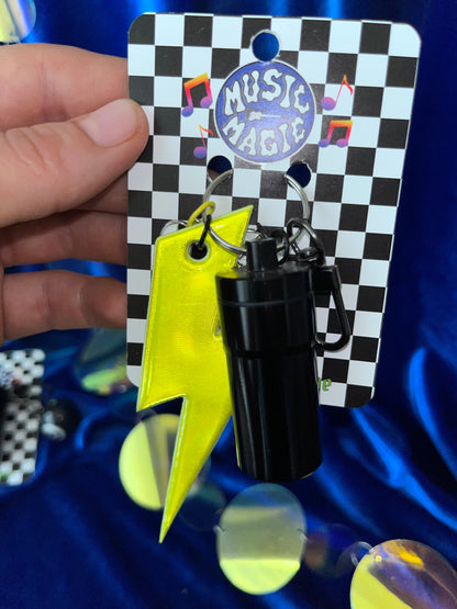 Cannister Keychain - Black with Yellow Reflector Bolt