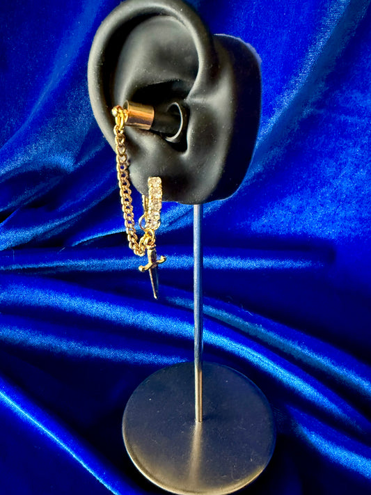 Ear Plug Earrings - Gold Jewel Hoops and Daggers