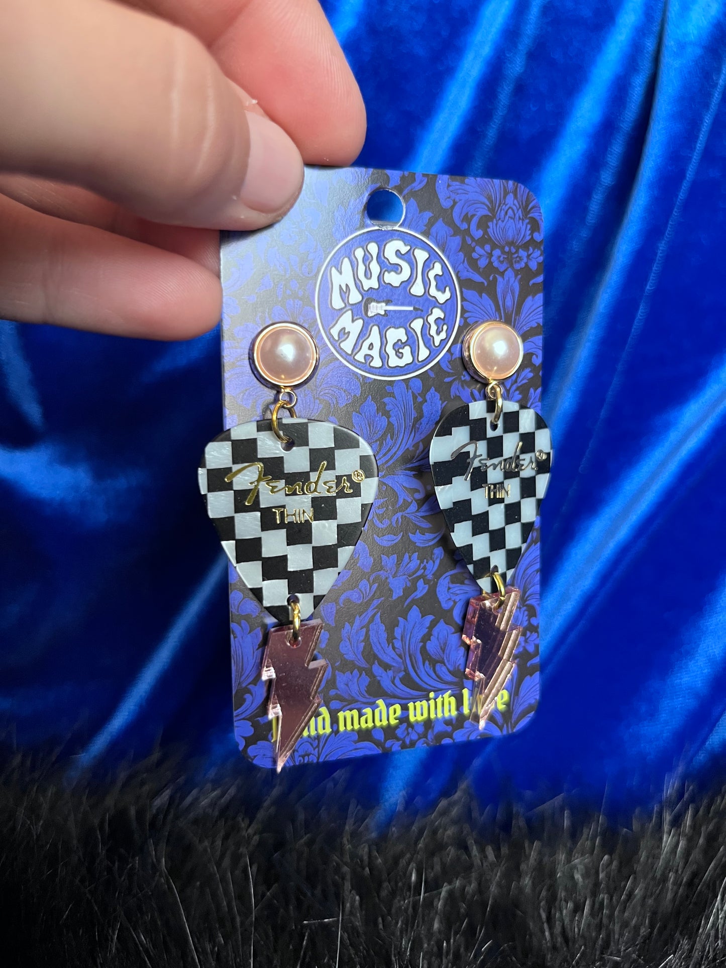 Checker Guitar Pick Lighting Earrings