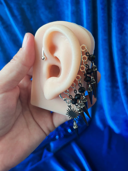 Ear Cuff Single - Gunmetal Spikes