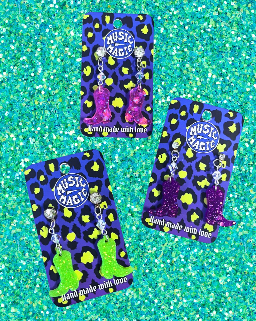 Cowboy Boot and Crystal Bead Earrings