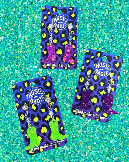 Cowboy Boot and Crystal Bead Earrings