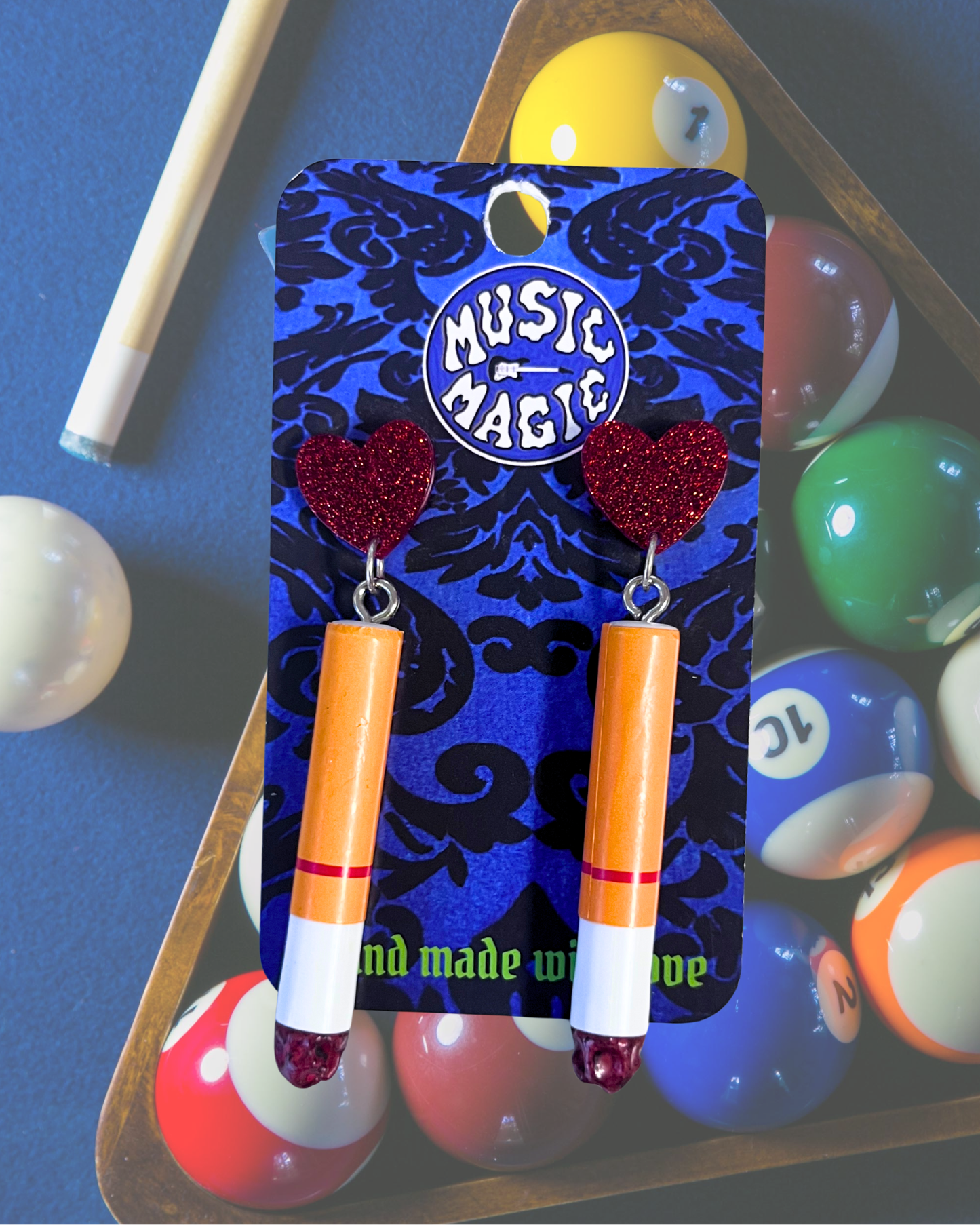 Funny Cigarette Earrings - Heart Stud