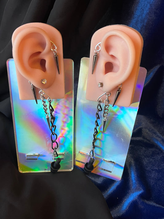 Ear Plug Ear Cuff Set - 3 Spike