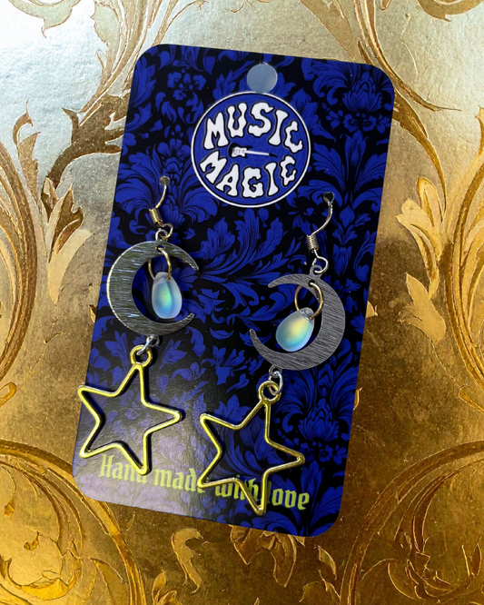Gold and Silver Moon and Star Earrings