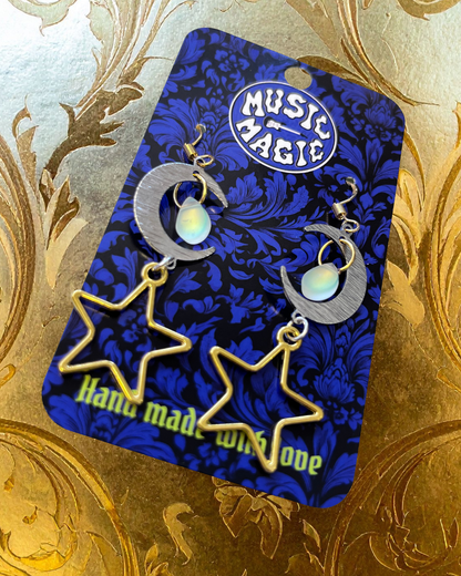 Gold and Silver Moon and Star Earrings