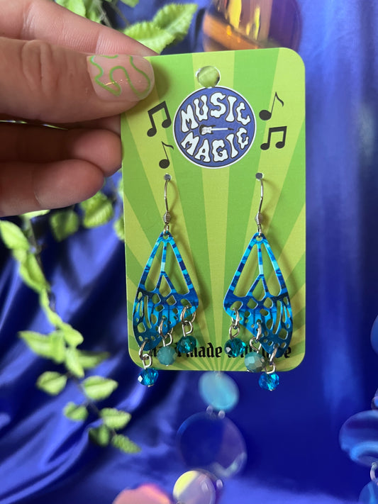 Butterfly Wing Dangle Earrings - Blue