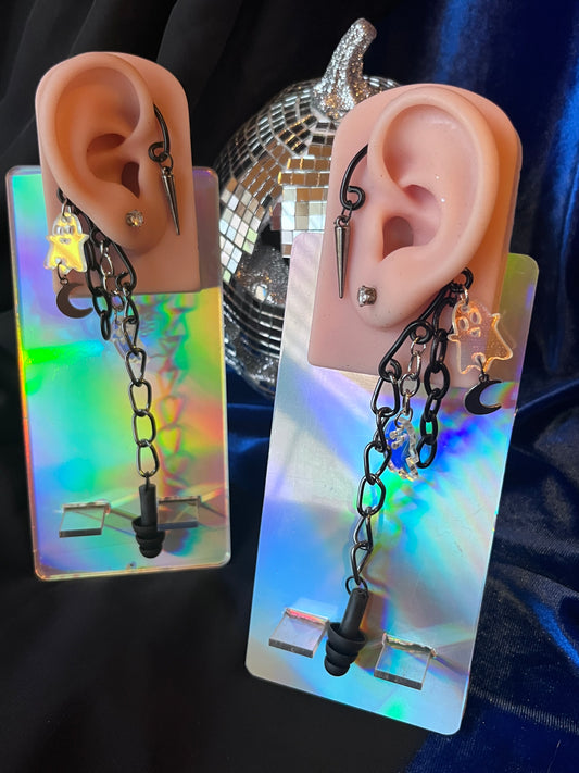 Ear Plug Ear Cuff Set - Ghost Moon