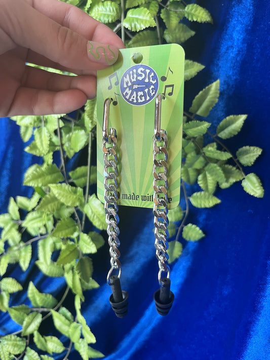 Ear Plug Earrings - Silver Long Hoop