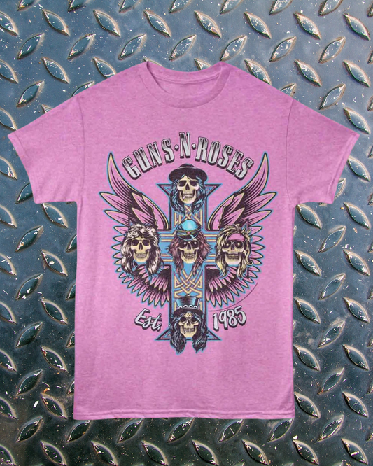 Guns N Roses Cross Tee - Neon Purple Heather