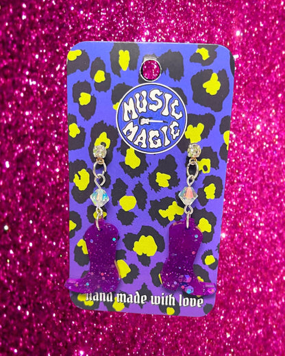 Cowboy Boot and Crystal Bead Earrings