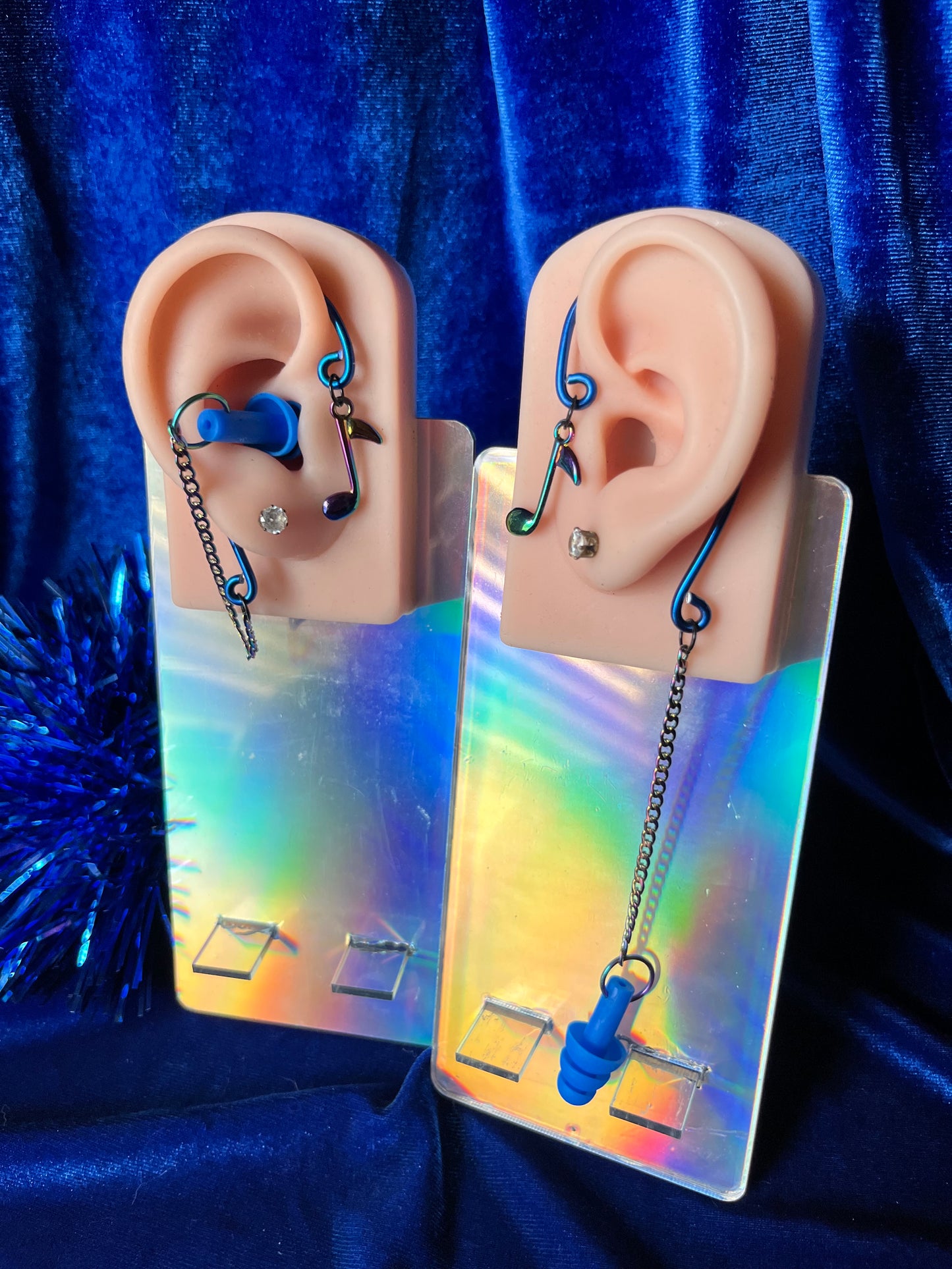 Blue Ear Plug Ear Cuff Set - Music Note