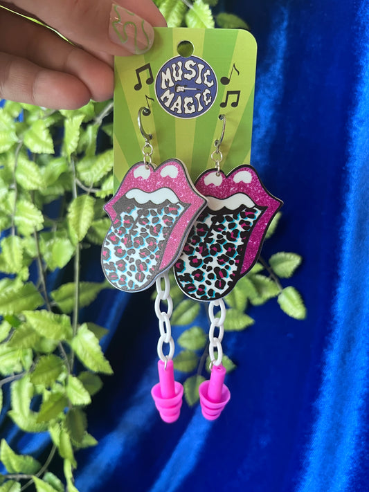 Ear Plug Earrings - Leopard Rolling Stones