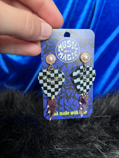 Checker Guitar Pick Lighting Earrings