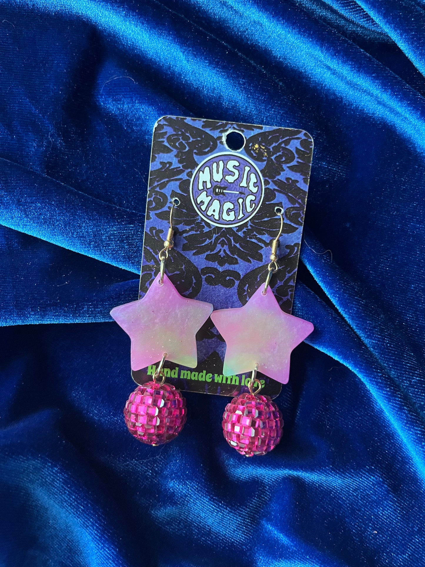 Star Disco Dangle Earrings - Hot Pink