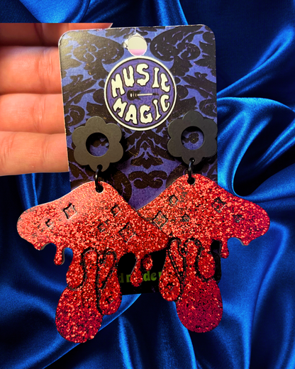 Drippy Mushroom Earrings - Glitter Red