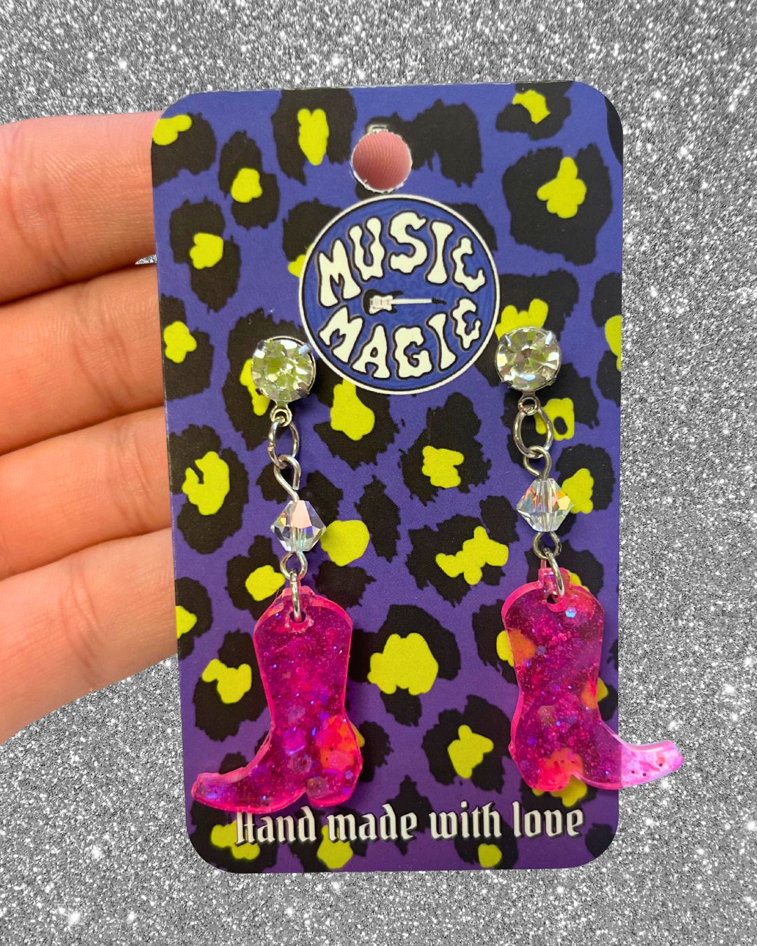 Cowboy Boot and Crystal Bead Earrings