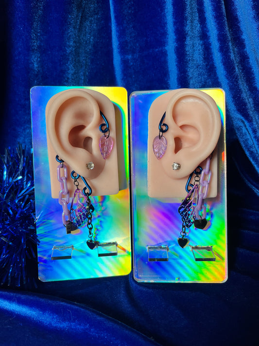 Blue Ear Cuff Set - Lavender Wings