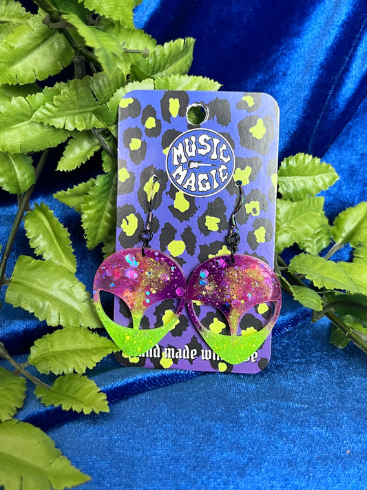 Alien Glitter Resin Earrings - Tie Dye
