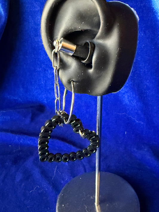 Ear Plug Earrings - Black Heart Hoops