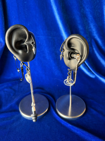 Spiral and Spike Ear Cuff Set - Black and Silver