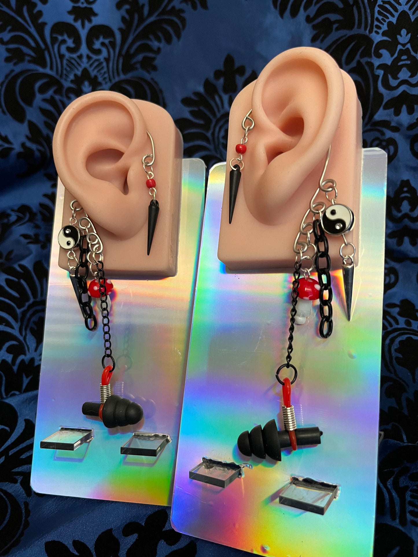Ear Plug Ear Cuff Set - Red and Black
