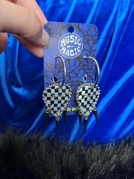 Checker Guitar Pick Spike Hoop Earrings