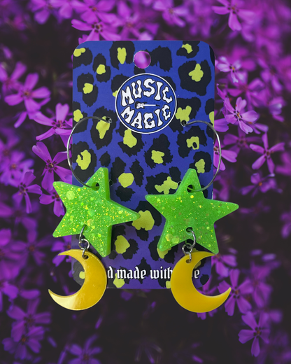 Star and Moon Glitter Resin Earrings