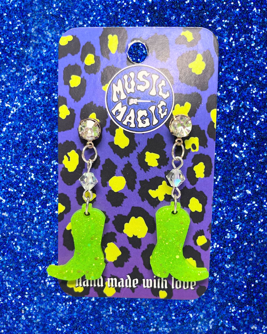 Cowboy Boot and Crystal Bead Earrings