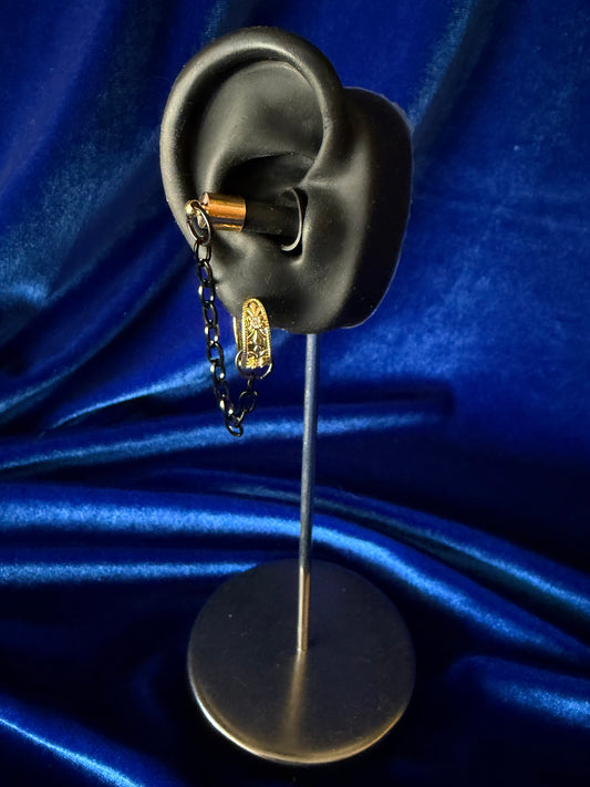 Ear Plug Earrings - Gold Ornate Hoops