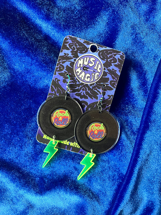 Rock and Roll Vinyl Lightning Bolt Earrings