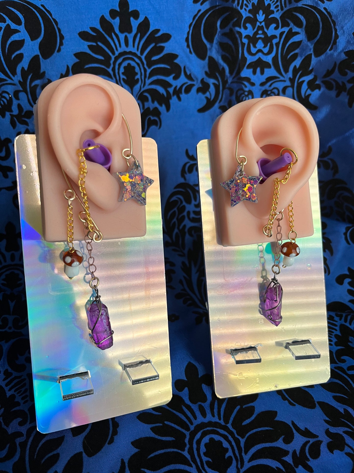 Ear Plug Ear Cuff Set - Purple Shroom