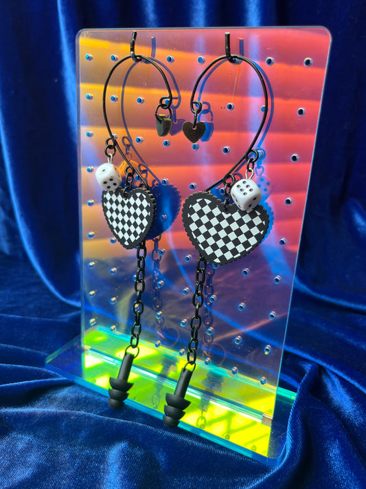 Ear Plug Ear Cuff Set - Checker Heart