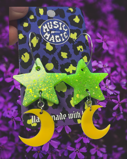 Star and Moon Glitter Resin Earrings