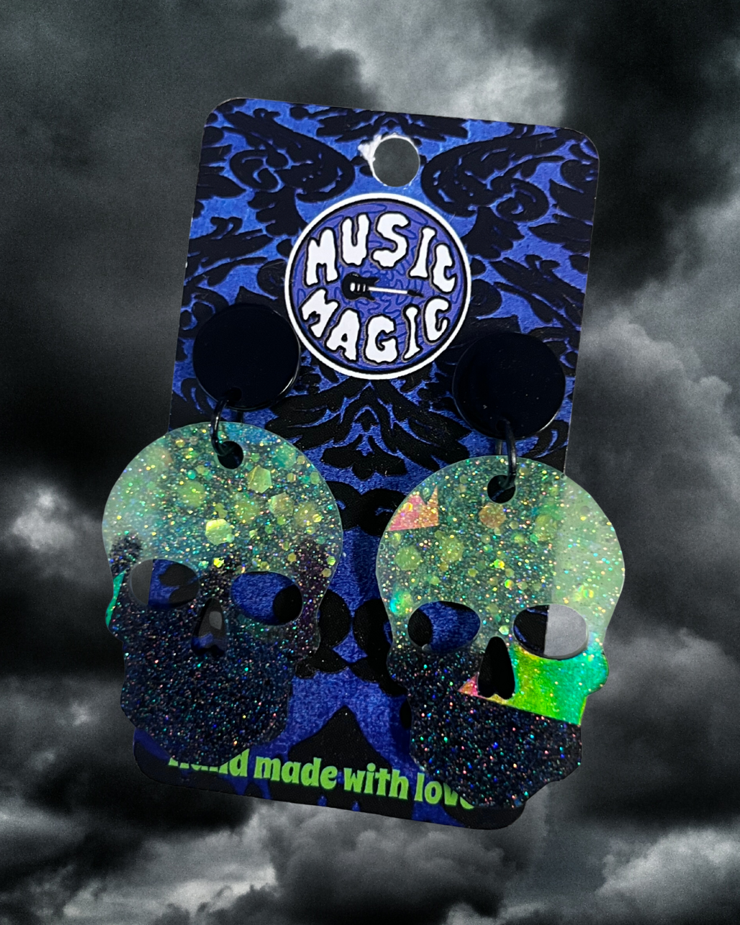 Holographic Skull Glitter Earrings