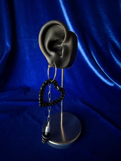 Ear Plug Earrings - Black Heart Hoops